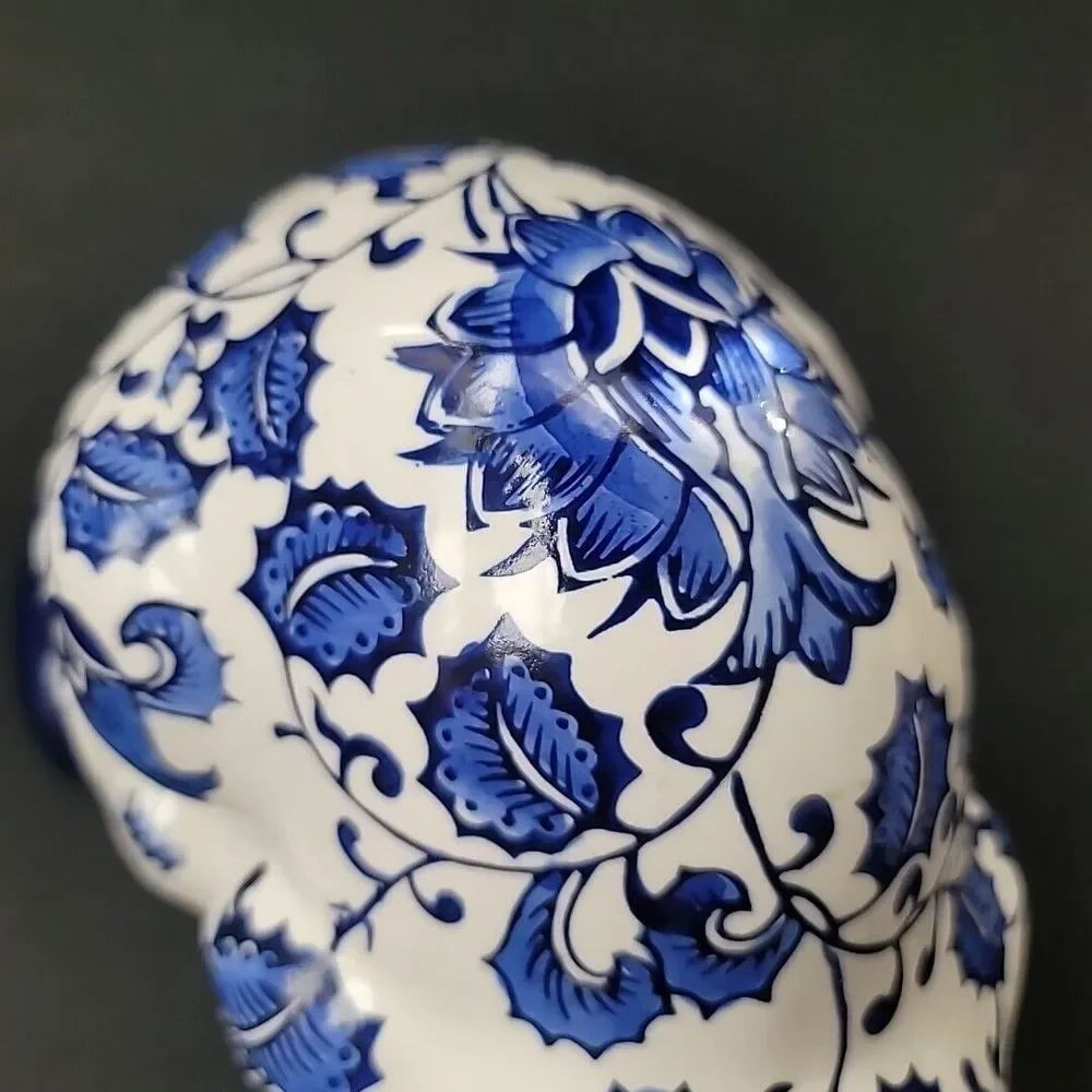 Cobalt Blue & White Chinoiserie Porcelain Cat Floral Chintz Design 10x5x5" Vtg - Picture 12 of 12